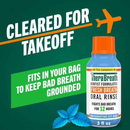 TheraBreath Fresh Breath Mouthwash Travel Size Icy Mint Alcohol-Free Perspective: back
