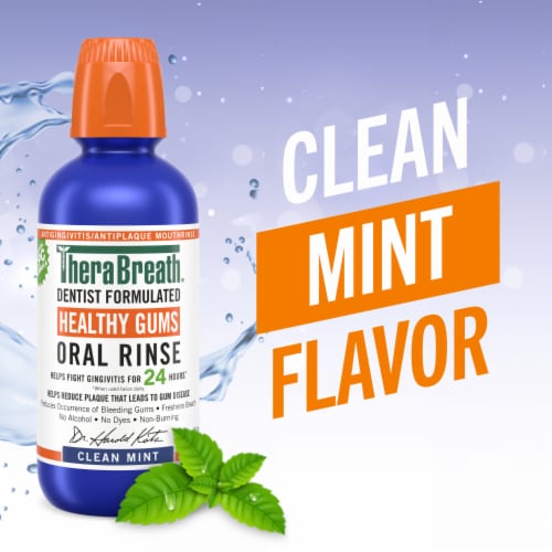 TheraBreath Healthy Gums Mouthwash Clean Mint Antigingivitis Alcohol-Free Perspective: back