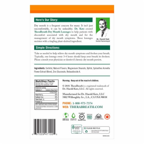 Therabreath Mandarin & Mint Dry Mouth Lozenges Perspective: back