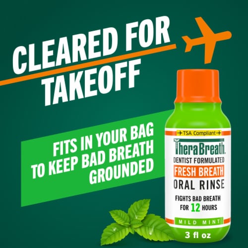 TheraBreath Fresh Breath Mouthwash Travel Size Mild Mint Alcohol-Free Perspective: back