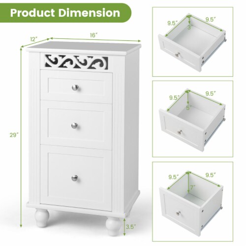 Bathroom Floor Cabinet Storage Organizer Nightstand Carved Design w/ 3 Drawers Perspective: back