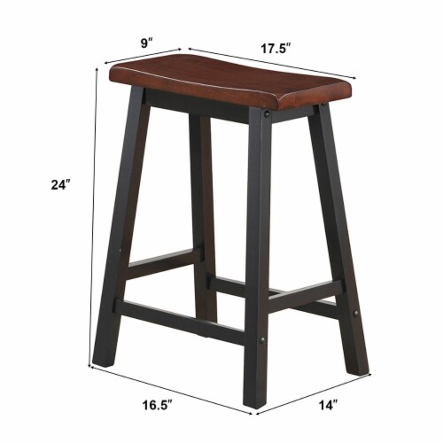 Gymax Set of 2 Bar Stools 24''H Saddle Seat Pub Chair Home Kitchen Dining Room Brown Perspective: back