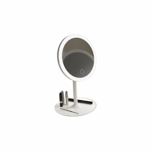 Fancy Bath Outlet LED Table Top Light Up Plastic Mirror in White Perspective: back
