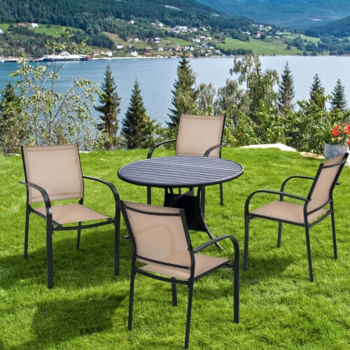 Costway Set of 2 Patio Dining Chairs Stackable with Armrests Garden