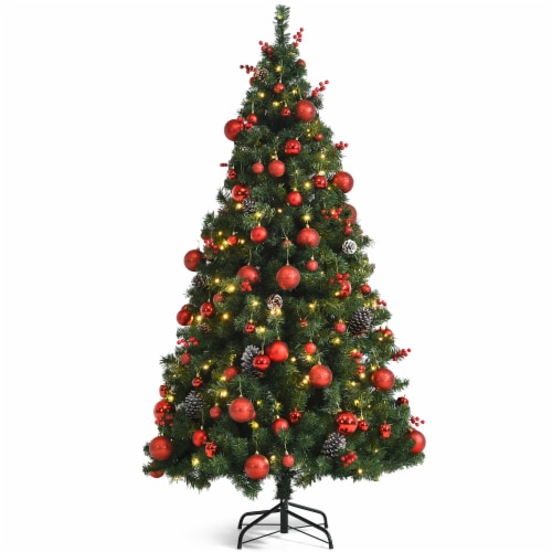 Costway 6ft Prelit Hinged Christmas Tree w/ Pine Cones Red Berries