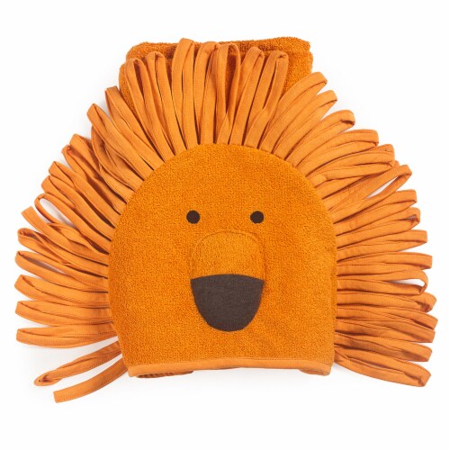 Kids Bath Collection 27 x 54 Cotton Orange Lion Hooded Bath Towel, 1
