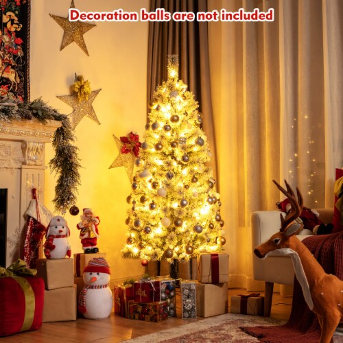 5FT PreLit Hinged Christmas Tree Snow Flocked w/9 Modes Remote Control