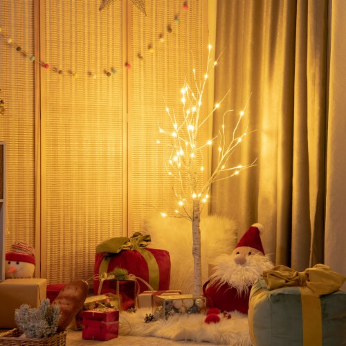 Costway 4ft Pre-lit White Twig Birch Tree for Christmas Holiday w/ 48 LED Lights Perspective: back