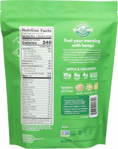 Manitoba Harvest Hemp Foods Apple & Cinnamon Instant Superseed Oatmeal Packets