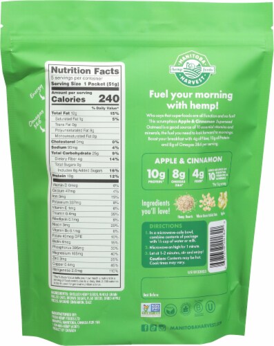 Manitoba Harvest Hemp Foods Apple & Cinnamon Instant Superseed Oatmeal Packets Perspective: back