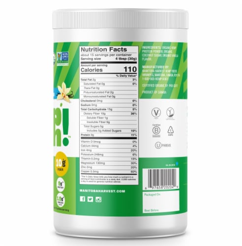 Manitoba Harvest Organic Vanilla Hemp Protein Powder Perspective: back