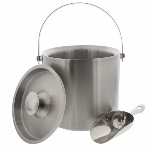 Insulated Stainless Steel Ice Bucket with Scoop, Lid and Handle (6.6 x 7.5 in) Perspective: back