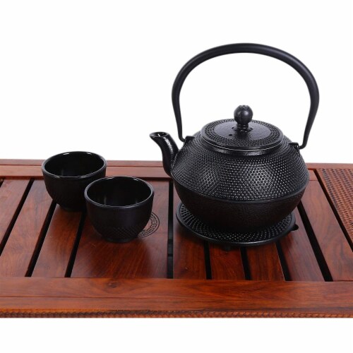 Black Cast Iron Tea Kettle Set for 2, Dutch Hobnail Design with Trivet