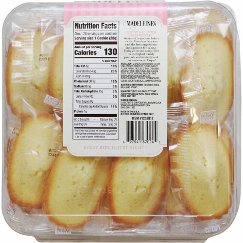 Sugar Bowl Bakery Madeleine Cookies, 1 Ounce (28 Count) Perspective: back