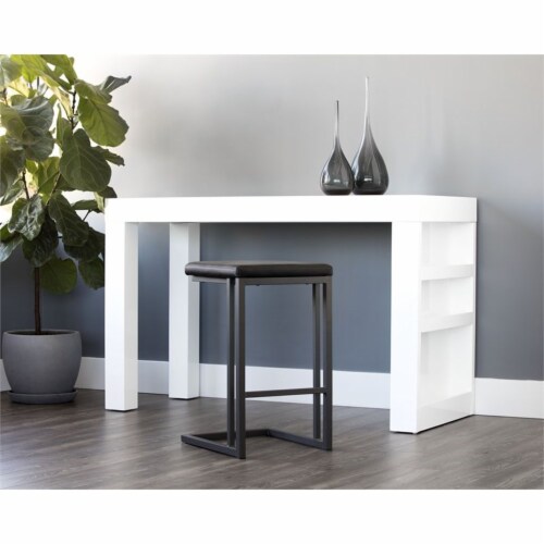 Sunpan Boone 26  Faux Leather Counter Stool in Black-Dark Gray (Set of 2) Perspective: back