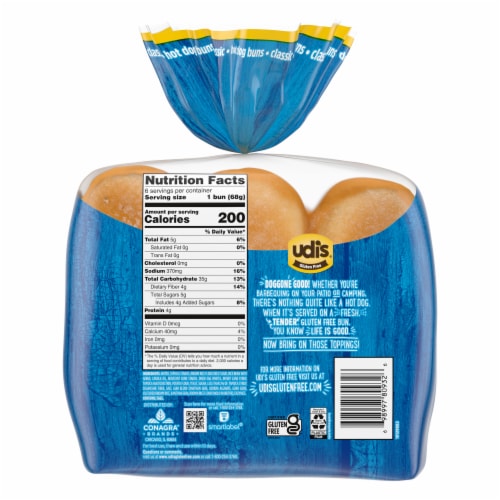 Udi's Gluten Free Frozen Classic Hot Dog Buns Perspective: back