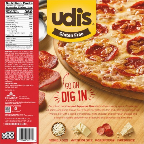 Udi's Pepperoni Gluten Free Thin Crust Frozen Pizza Perspective: back