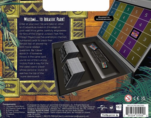 USAopoly Jurassic Park Bid To Win Trivia Game Perspective: back