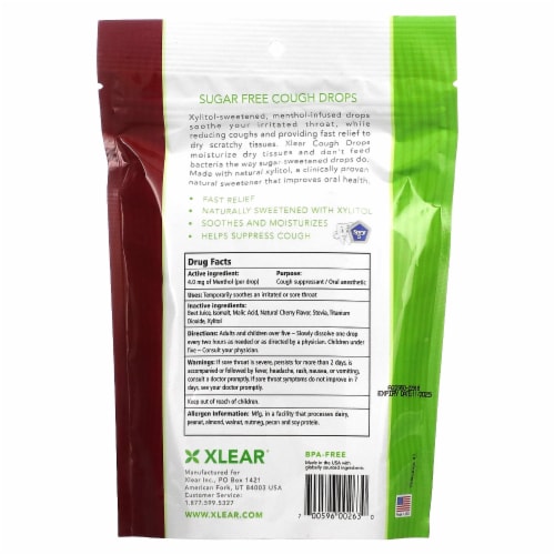 Xlear® Sugar Free Cough Drops Black Cherry Perspective: back
