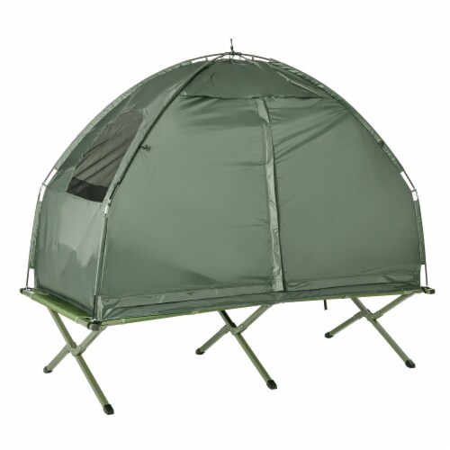 Outdoor 1-person Folding Tent Elevated Camping Cot w/Air Mattress Sleeping Bag Perspective: back