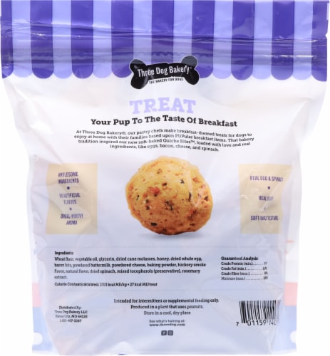 Three Dog Bakery® Egg Bacon Cheese and Spinach Quiche Bites Dog Treats Perspective: back