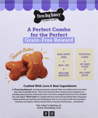 Three Dog Bakery® Peanut Butter and Banana Flavored Woofers Dog Treats Perspective: back