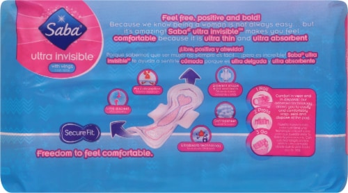 Saba® Ultra Invisible™ Regular Flow Ultra Thin with Wings Maxi Pads Perspective: back