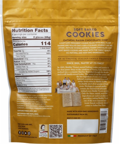 Matilde Vicenzi Soft Baked Cookies Oatmeal Raisin Chocolate Chips Perspective: back