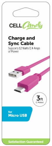 CELLCandy USB-to-Micro USB Charge and Sync Cable - Shocking Pink Perspective: back