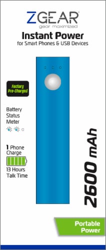 ZGear Instant Power 2600mAh Power Bank - Blue Perspective: back