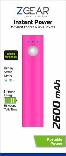 ZGear Instant Power 2600 mAh Portable Charger - Pink Perspective: back