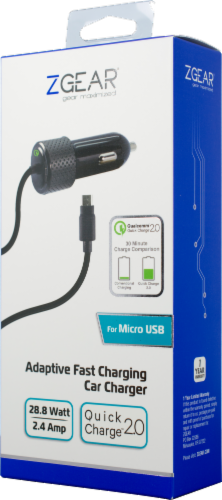 ZGear 28.8-Watt 2.4-Amp Adaptive Fast Charging Car Charger for Micro USB - Black Perspective: back