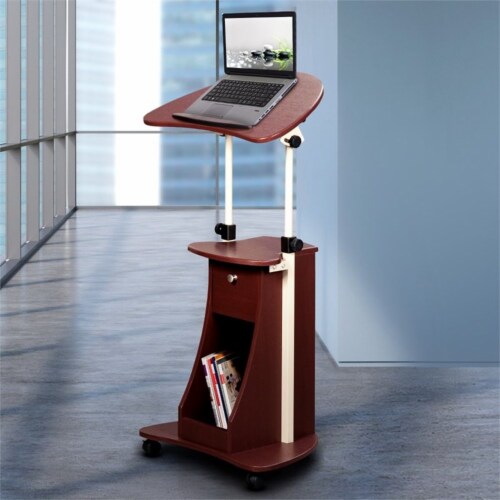 Pemberly Row Deluxe Height Adjustable Laptop Cart in Chocolate Perspective: back