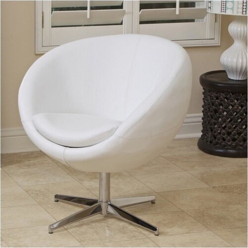 Bowery Hill Leather Egg Chair in White 1 QFC