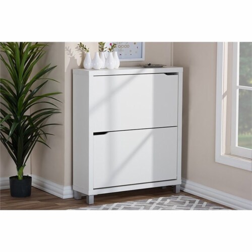 Bowery Hill Modern 2 Shelf Shoe Storage Cabinet in White Perspective: back