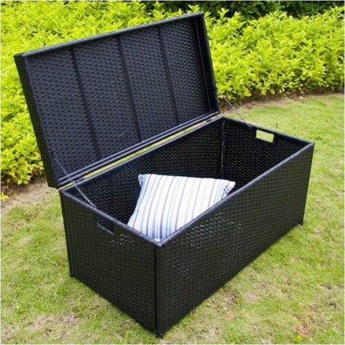 Steel Wicker Patio Storage Deck Box in Black-Bowery Hill Perspective: back