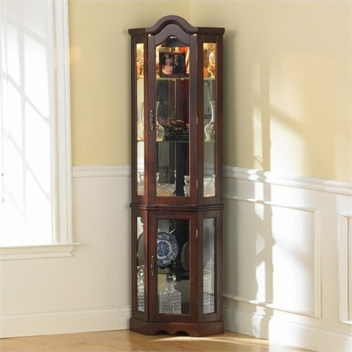 Pemberly Row Mahogany Lighted Corner Curio Cabinet 1 Kroger