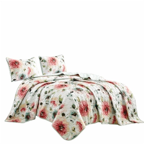 Marcielo 3 Piece Floral Printed Quilt Set Lightweight Bedspread Set Queen Perspective: back