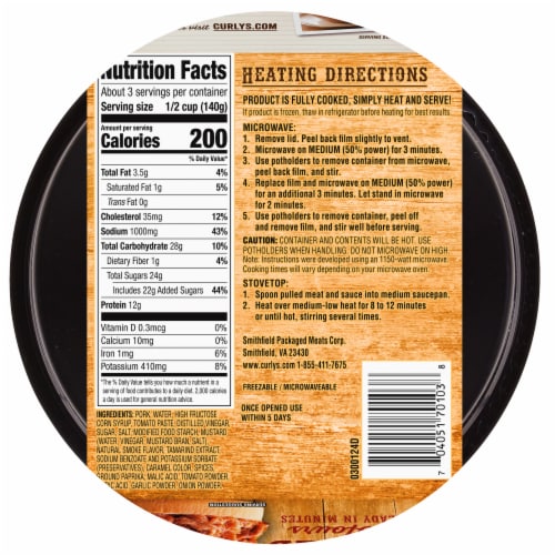 Curly's® Naturally Hickory Smoked Pulled Pork with Barbecue Sauce Perspective: back