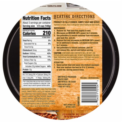 Curly's Bold & Spicy Barbecue Sauce with Pulled Pork Perspective: back