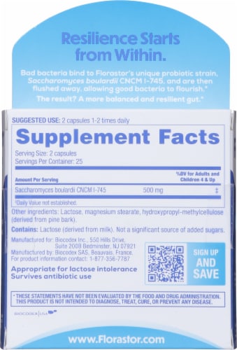 Florastor® Daily Probiotic Supplement Capsules 250mg Perspective: back