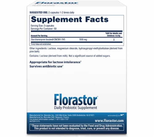 Florastor® Daily Probiotic Supplement Capsules 250mg Perspective: back