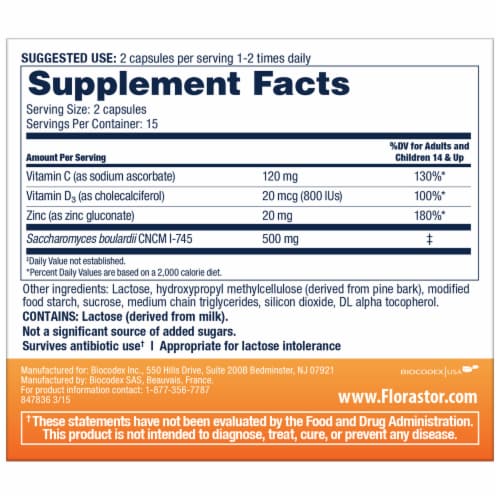 Florastor Select™ Immunity Boost Supplement Capsules Perspective: back