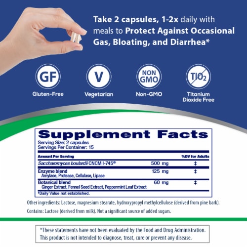 Florastor® Advanced Gas & Bloat Probiotic & Digestive Supplement Capsules Perspective: back