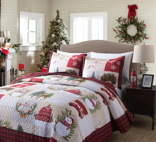 MarCielo 3 Pcs Christmas Quilt Bedspread Set B013 Perspective: back
