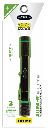 Police Security Aura-R Elite Rubberized Tailcap Rechargeable LED Flashlight - Black Perspective: back