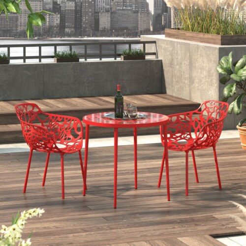 LeisureMod Devon Modern Glass Top Aluminum Base Outdoor 31.1  Bistro Red Table Perspective: back