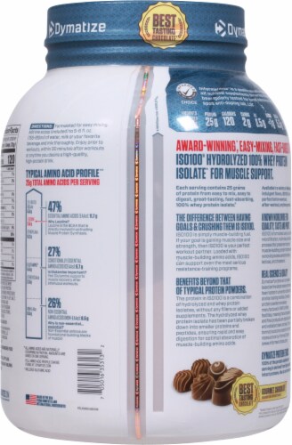 Dymatize® ISO100® Hydrolyzed Gourmet Chocolate 100% Whey Protein Isolate Powder Perspective: back
