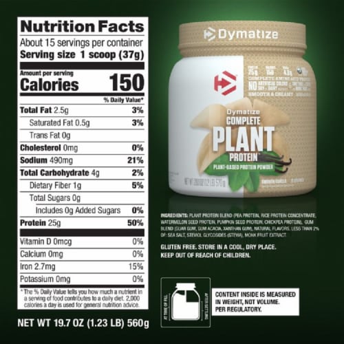 Dymatize Smooth Vanilla Complete Plant Protein Perspective: back
