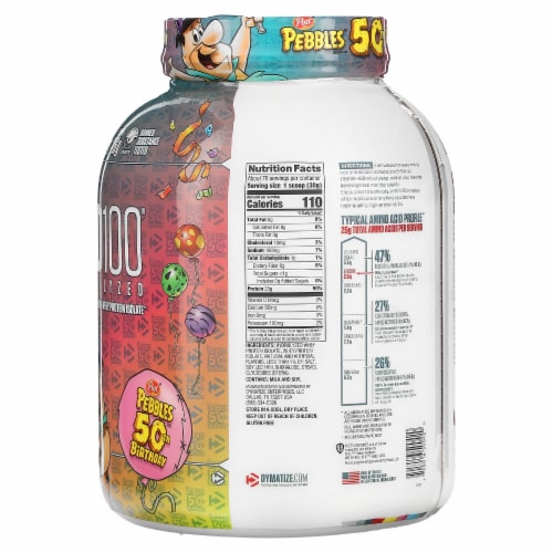 Dymatize® ISO100® Hydrolyzed Birthday Cake Pebbles™ Flavored Whey Protein Isolate Perspective: back
